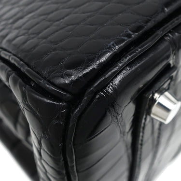 エルメス HERMES バーキン30 ブラック ポロサス ハンドバッグ シルバー金具 黒 クロコ