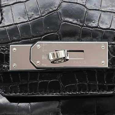エルメス HERMES バーキン30 ブラック ポロサス ハンドバッグ シルバー金具 黒 クロコ