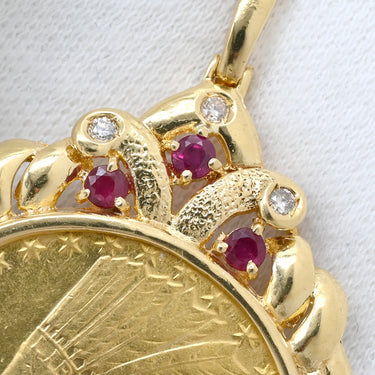 ノンブランド NON BRAND コイン 金貨 イエローゴールド K18YG K21.6YG（コイン） ダイヤモンド ルビー ペンダントトップ 10ドル金貨 アメリカンインディアンヘッド 750 18K K21.6 ネックレストップ ペンダントヘッド