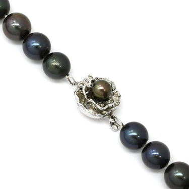 ノンブランド NON BRAND パールネックレス 8.5mm〜9.0mm パールブラック×シルバー シルバー パール ネックレス 黒 アコヤパール 真珠 silver ブラックパール