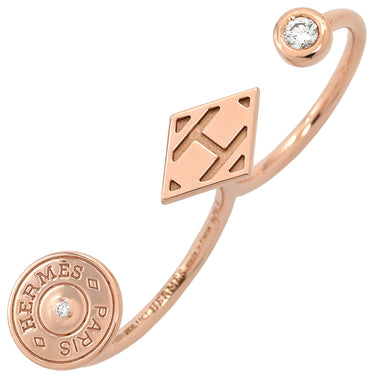 エルメス HERMES ガンバード ダブル ローズゴールド K18PG ダイヤモンド #52 リング 指輪 ピンクゴールド Au750 2P 2石 2粒 ダイヤ オープンリング 13.5号