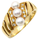 ミキモト MIKIMOTO パール ダイヤ パールホワイト×イエローゴールド K18YG パール ダイヤモンド リング 指輪 K18 Au750 18K 真珠 アコヤ ベビーパール×メレダイヤ 透かし彫り 12号