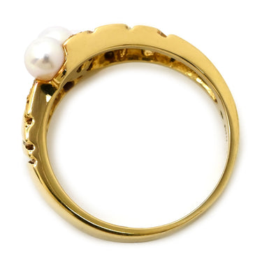 ミキモト MIKIMOTO パール ダイヤ パールホワイト×イエローゴールド K18YG パール ダイヤモンド リング 指輪 K18 Au750 18K 真珠 アコヤ ベビーパール×メレダイヤ 透かし彫り 12号