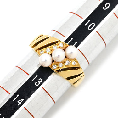ミキモト MIKIMOTO パール ダイヤ パールホワイト×イエローゴールド K18YG パール ダイヤモンド リング 指輪 K18 Au750 18K 真珠 アコヤ ベビーパール×メレダイヤ 透かし彫り 12号