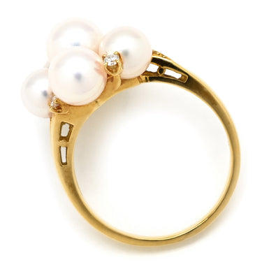 ミキモト MIKIMOTO パール ダイヤ パールホワイト×イエローゴールド K18YG パール ダイヤモンド リング 指輪 K18YG Au750 18K 18金 真珠 アコヤ あこや 13号