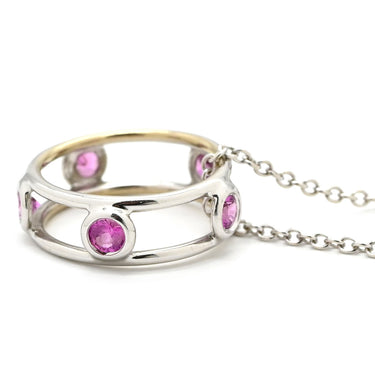 ティファニー Tiffany & Co ダブルワイヤー ペンダント ピンクサファイア ホワイトゴールド K18WG ピンクサファイア ネックレス Au750 Tiffany T smile
