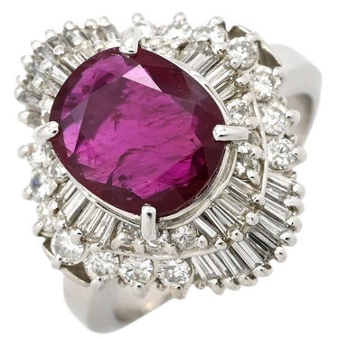 ノンブランド NON BRAND ルビー 2.32ct ダイヤ 1.12ct レッド×プラチナシルバー Pt900 ルビー ダイヤモンド リング 指輪 赤 1石 1粒 プラチナ パヴェ ヘイローデザイン オーバル 13号