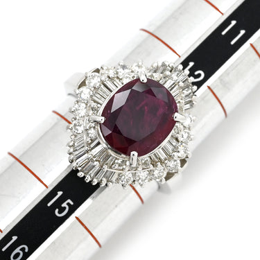 ノンブランド NON BRAND ルビー 2.32ct ダイヤ 1.12ct レッド×プラチナシルバー Pt900 ルビー ダイヤモンド リング 指輪 赤 1石 1粒 プラチナ パヴェ ヘイローデザイン オーバル 13号