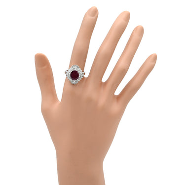 ノンブランド NON BRAND ルビー 2.32ct ダイヤ 1.12ct レッド×プラチナシルバー Pt900 ルビー ダイヤモンド リング 指輪 赤 1石 1粒 プラチナ パヴェ ヘイローデザイン オーバル 13号