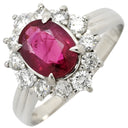 ノンブランド NON BRAND ルビー 1.819ct ダイヤ 0.63ct レッド×プラチナシルバー Pt900 ルビー ダイヤモンド リング 指輪 赤 1P 1石 1粒 プラチナ Pt900 メレダイヤ パヴェ ヘイローデザイン オーバル 13号