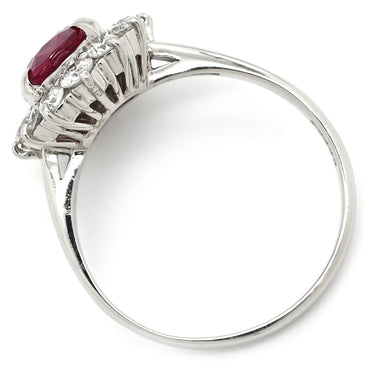 ノンブランド NON BRAND ルビー 1.819ct ダイヤ 0.63ct レッド×プラチナシルバー Pt900 ルビー ダイヤモンド リング 指輪 赤 1P 1石 1粒 プラチナ Pt900 メレダイヤ パヴェ ヘイローデザイン オーバル 13号