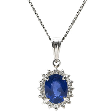 ノンブランド NON BRAND ブルーサファイア 1.47ct ダイヤ 0.2ct ブルー×プラチナシルバー Pt900 サファイア ダイヤモンド Pt850(チェーン/造幣局検定マーク) ネックレス Pt900 プラチナ 青 ヘイローデザイン