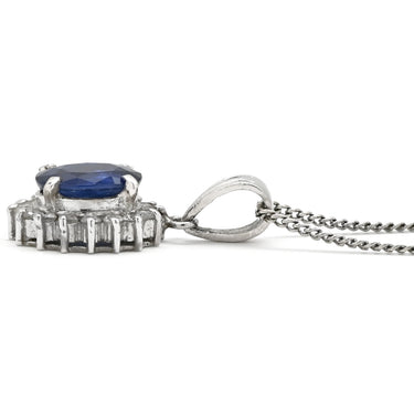 ノンブランド NON BRAND ブルーサファイア 1.47ct ダイヤ 0.2ct ブルー×プラチナシルバー Pt900 サファイア ダイヤモンド Pt850(チェーン/造幣局検定マーク) ネックレス Pt900 プラチナ 青 ヘイローデザイン