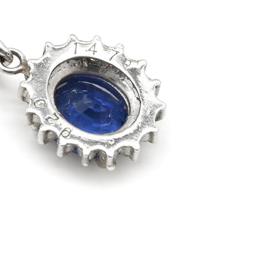 ノンブランド NON BRAND ブルーサファイア 1.47ct ダイヤ 0.2ct ブルー×プラチナシルバー Pt900 サファイア ダイヤモンド Pt850(チェーン/造幣局検定マーク) ネックレス Pt900 プラチナ 青 ヘイローデザイン