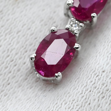 ノンブランド NON BRAND ルビー 4.32ct ダイヤ レッド×ホワイトゴールド K18WG ルビー ダイヤモンド ピアス ビルマ産 赤 18K 750WG オーバルミックスカット ドロップ 4連 4石 スイング 3Pダイヤ