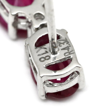 ノンブランド NON BRAND ルビー 4.32ct ダイヤ レッド×ホワイトゴールド K18WG ルビー ダイヤモンド ピアス ビルマ産 赤 18K 750WG オーバルミックスカット ドロップ 4連 4石 スイング 3Pダイヤ