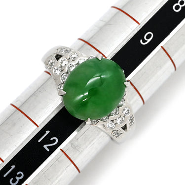 ノンブランド NON BRAND ヒスイ 3.95ct ダイヤモンド プラチナシルバー Pt900 ヒスイ ダイヤモンド リング 指輪 緑 グリーン 翡翠 ひすい ジェダイト プラチナ900 11号