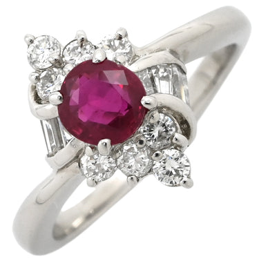 ノンブランド NON BRAND ルビー 0.63ct ダイヤ 0.48ct レッド×プラチナシルバー Pt900 ルビー ダイヤモンド リング 指輪 赤 1P 1石 1粒 プラチナ Pt900 メレダイヤ パヴェ バケットカット 10号