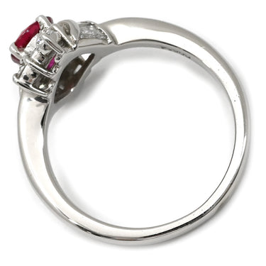 ノンブランド NON BRAND ルビー 0.63ct ダイヤ 0.48ct レッド×プラチナシルバー Pt900 ルビー ダイヤモンド リング 指輪 赤 1P 1石 1粒 プラチナ Pt900 メレダイヤ パヴェ バケットカット 10号