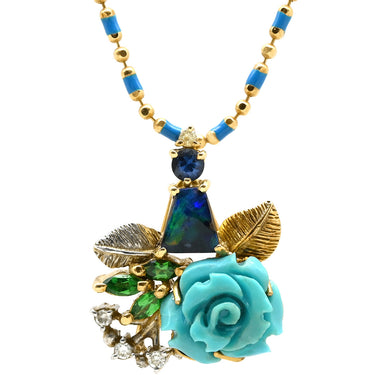 山本真理 MARI YAMAMOTO ゴールド×マルチカラー K18YG Pt900 ダイヤモンド ブルーサファイア グリーングロシュラーガーネット ボルダーオパール トルコ石 ネックレス K18YG×Pt900 Au750 18K 18金 ダイヤ サファイア ガーネット オパール トルコ石