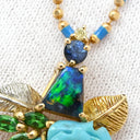 山本真理 MARI YAMAMOTO ゴールド×マルチカラー K18YG Pt900 ダイヤモンド ブルーサファイア グリーングロシュラーガーネット ボルダーオパール トルコ石 ネックレス K18YG×Pt900 Au750 18K 18金 ダイヤ サファイア ガーネット オパール トルコ石