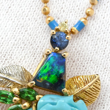 山本真理 MARI YAMAMOTO ゴールド×マルチカラー K18YG Pt900 ダイヤモンド ブルーサファイア グリーングロシュラーガーネット ボルダーオパール トルコ石 ネックレス K18YG×Pt900 Au750 18K 18金 ダイヤ サファイア ガーネット オパール トルコ石