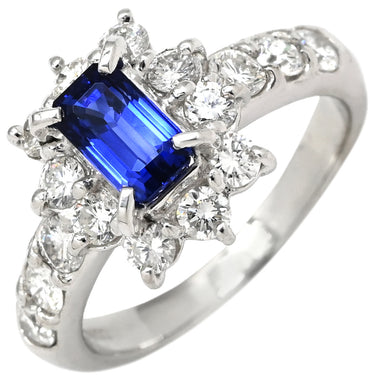 ノンブランド NON BRAND ブルーサファイア 0.97ct ダイヤ 0.94ct ブルー×プラチシルバー Pt900 サファイア ダイヤモンド リング 指輪 青 Pt900 プラチナ ステップカット 10号