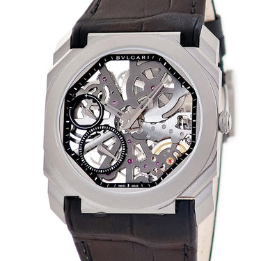 腕時計 ブルガリ BVLGARI オクト フィニッシモ スケルトン 102714/BGO40TLXTSK 手巻き メンズ 新同品 オクタゴン 極薄 軽量 グレー Ti