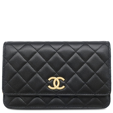 シャネル CHANEL マトラッセ チェーンウォレット ブラック レザー キャビアスキン チェーンウォレット ゴールド金具 黒 ココマーク ヴィンテージ金具