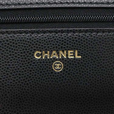 シャネル CHANEL マトラッセ チェーンウォレット ブラック レザー キャビアスキン チェーンウォレット ゴールド金具 黒 ココマーク ヴィンテージ金具