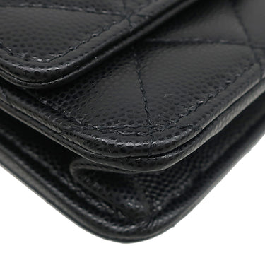 シャネル CHANEL マトラッセ チェーンウォレット ブラック レザー キャビアスキン チェーンウォレット ゴールド金具 黒 ココマーク ヴィンテージ金具