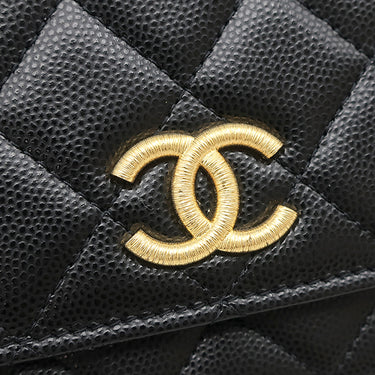 シャネル CHANEL マトラッセ チェーンウォレット ブラック レザー キャビアスキン チェーンウォレット ゴールド金具 黒 ココマーク ヴィンテージ金具