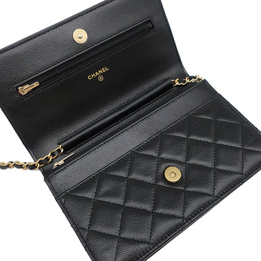 シャネル CHANEL マトラッセ チェーンウォレット ブラック レザー キャビアスキン チェーンウォレット ゴールド金具 黒 ココマーク ヴィンテージ金具