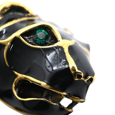 グッチ GUCCI ダブルタイガーヘッド ブラック×ゴールド メタル エナメル 色石 リング 指輪 エナメル ゴールド 虎 トラ とら ラップアラウンド 二重 2連 ミケーレ 9号