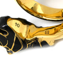 グッチ GUCCI ダブルタイガーヘッド ブラック×ゴールド メタル エナメル 色石 リング 指輪 エナメル ゴールド 虎 トラ とら ラップアラウンド 二重 2連 ミケーレ 9号