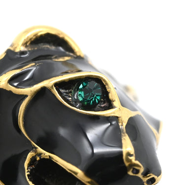 グッチ GUCCI ダブルタイガーヘッド ブラック×ゴールド メタル エナメル 色石 リング 指輪 エナメル ゴールド 虎 トラ とら ラップアラウンド 二重 2連 ミケーレ 9号