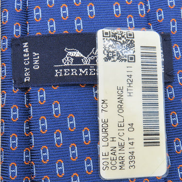 エルメス HERMES オセアンH 7cm マリン×シエル×オレンジ シルク ネクタイ 青 オレンジ 総柄 OCEAN H Hロゴ
