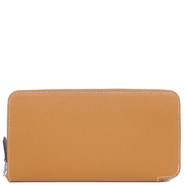 エルメス HERMES アザップロング シルクイン トフィ ヴォーエプソン 長財布 シルバー金具 茶 ラウンドファスナー