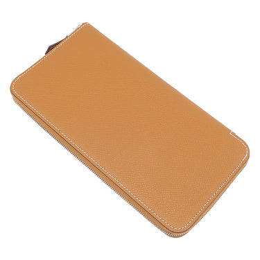 エルメス HERMES アザップロング シルクイン トフィ ヴォーエプソン 長財布 シルバー金具 茶 ラウンドファスナー