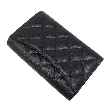 シャネル CHANEL マトラッセ クラシック ミディアム フラップ ウォレット AP0232 ブラック レザー キャビアスキン 三つ折り財布 ゴールド金具 黒 ミニ財布