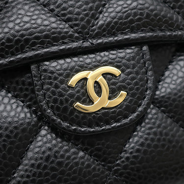 シャネル CHANEL マトラッセ クラシック ミディアム フラップ ウォレット AP0232 ブラック レザー キャビアスキン 三つ折り財布 ゴールド金具 黒 ミニ財布