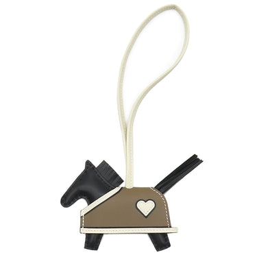 エルメス HERMES ロデオ ロべオ クールPM ブラック×クレ×エトゥープ ラムスキン アニューミロ バッグチャーム 黒 オフホワイト グレージュ