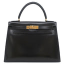 エルメス HERMES ケリー28 外縫い ブラック ボックスカーフ ハンドバッグ ゴールド金具 黒 ショルダーストラップ欠品