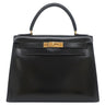 エルメス HERMES ケリー28 外縫い ブラック ボックスカーフ ハンドバッグ ゴールド金具 黒 ショルダーストラップ欠品