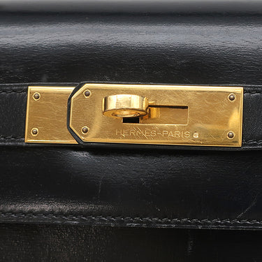 エルメス HERMES ケリー28 外縫い ブラック ボックスカーフ ハンドバッグ ゴールド金具 黒 ショルダーストラップ欠品