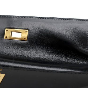 エルメス HERMES ケリー28 外縫い ブラック ボックスカーフ ハンドバッグ ゴールド金具 黒 ショルダーストラップ欠品