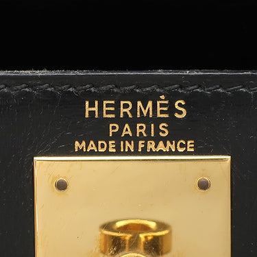 エルメス HERMES ケリー28 外縫い ブラック ボックスカーフ ハンドバッグ ゴールド金具 黒 ショルダーストラップ欠品