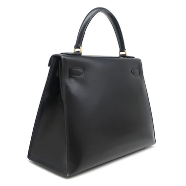 エルメス HERMES ケリー28 外縫い ブラック ボックスカーフ ハンドバッグ ゴールド金具 黒 ショルダーストラップ欠品