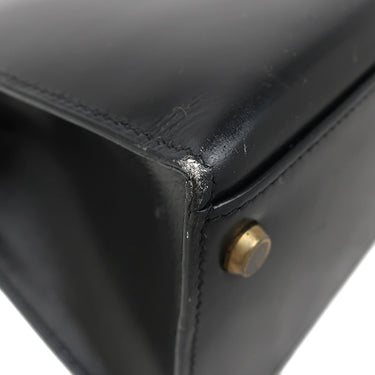 エルメス HERMES ケリー28 外縫い ブラック ボックスカーフ ハンドバッグ ゴールド金具 黒 ショルダーストラップ欠品