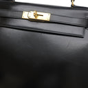 エルメス HERMES ケリー28 外縫い ブラック ボックスカーフ ハンドバッグ ゴールド金具 黒 ショルダーストラップ欠品